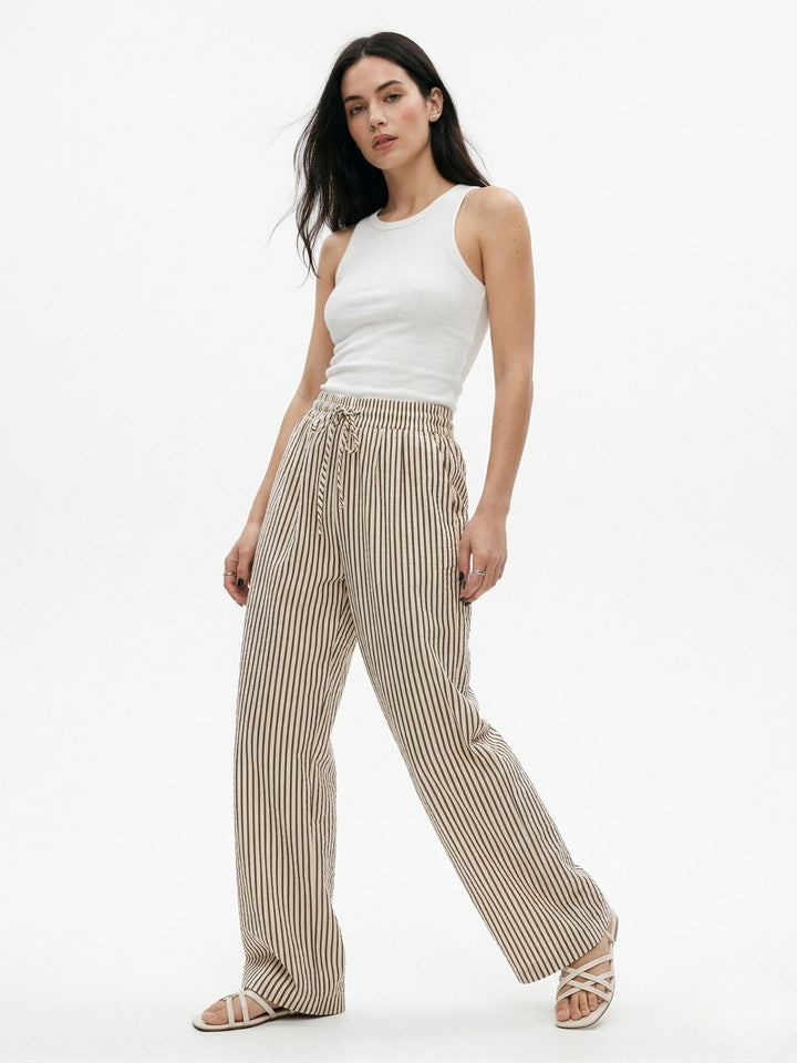 Brown High Waist Striped Pants