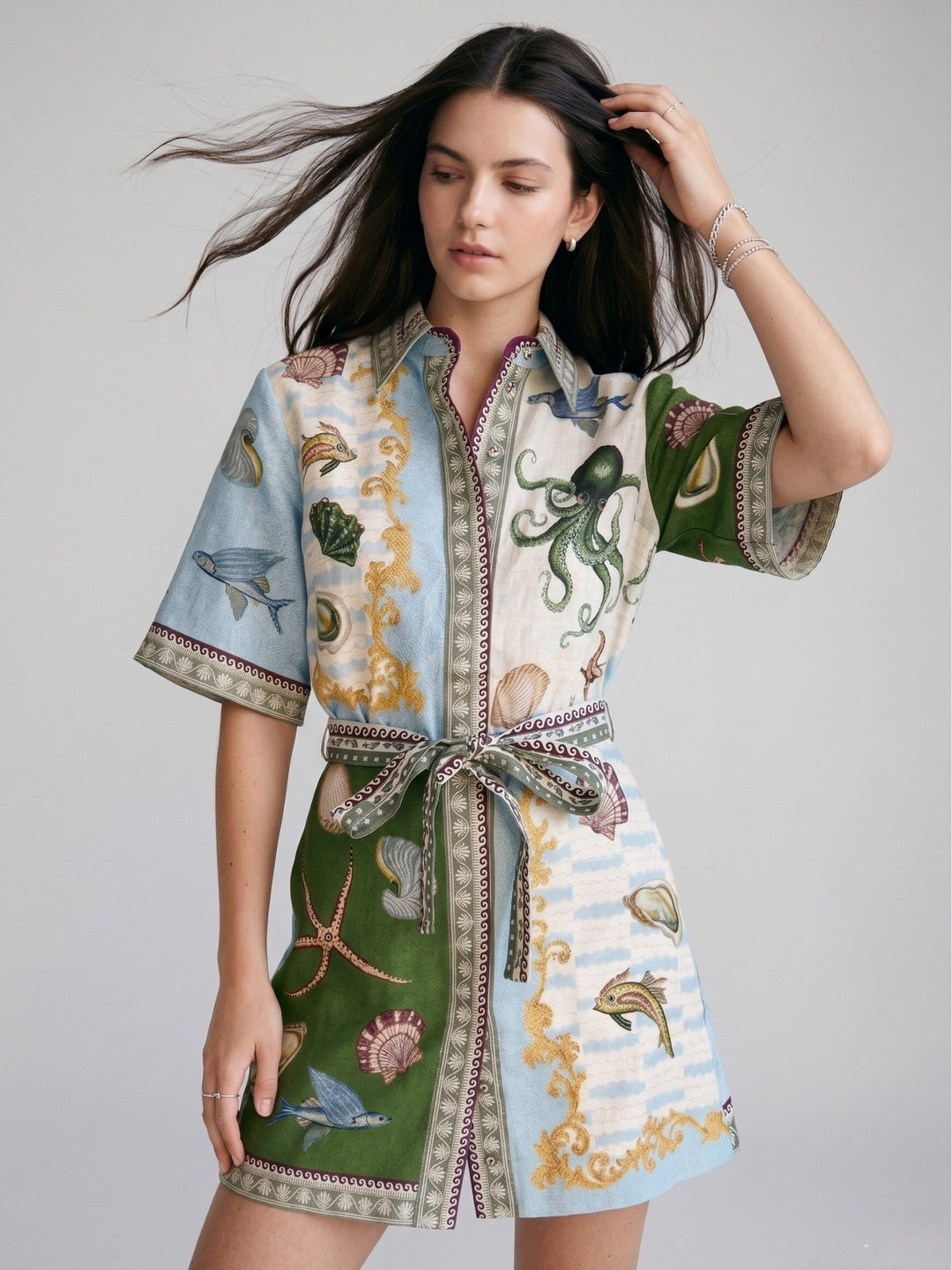 Multi Abstract Printed Waist Tie-Up Dress