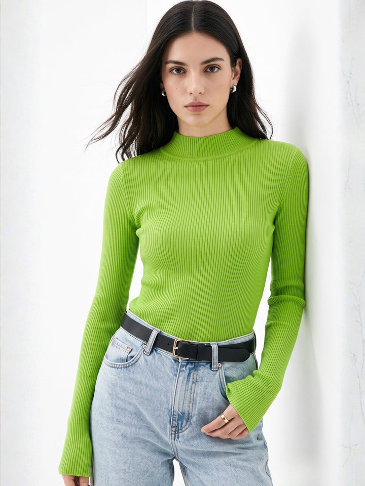 Lime Green High Neck Flat Knit Top