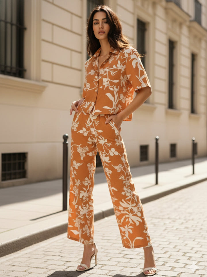 Rust Printed Cropped Shirt