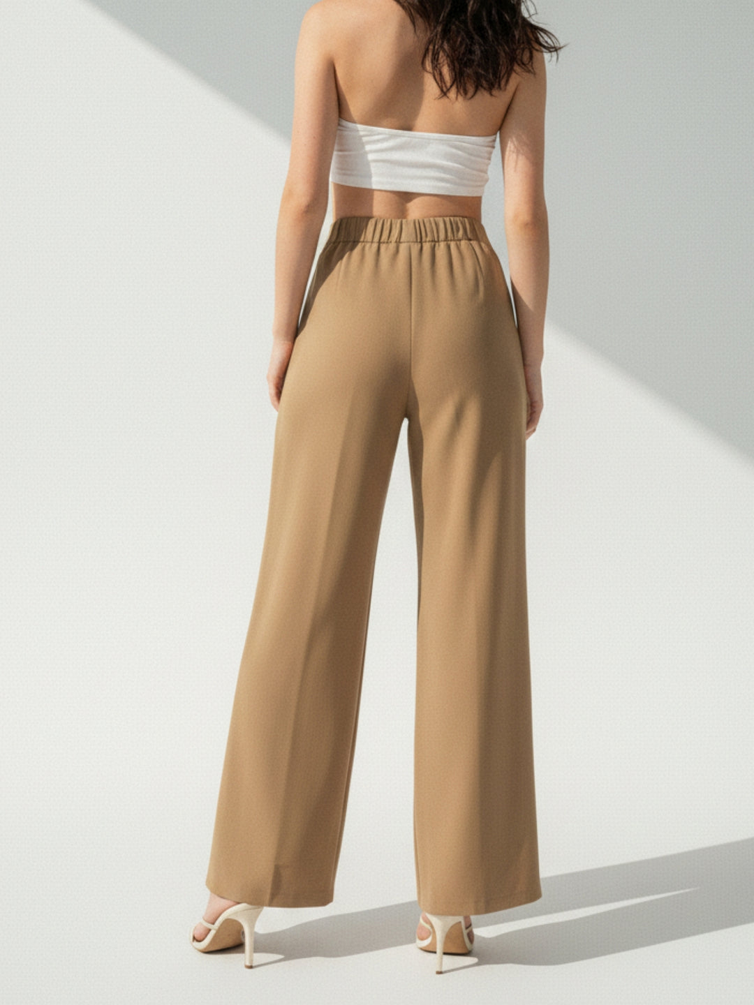 Beige High Waist Wide Leg Pant