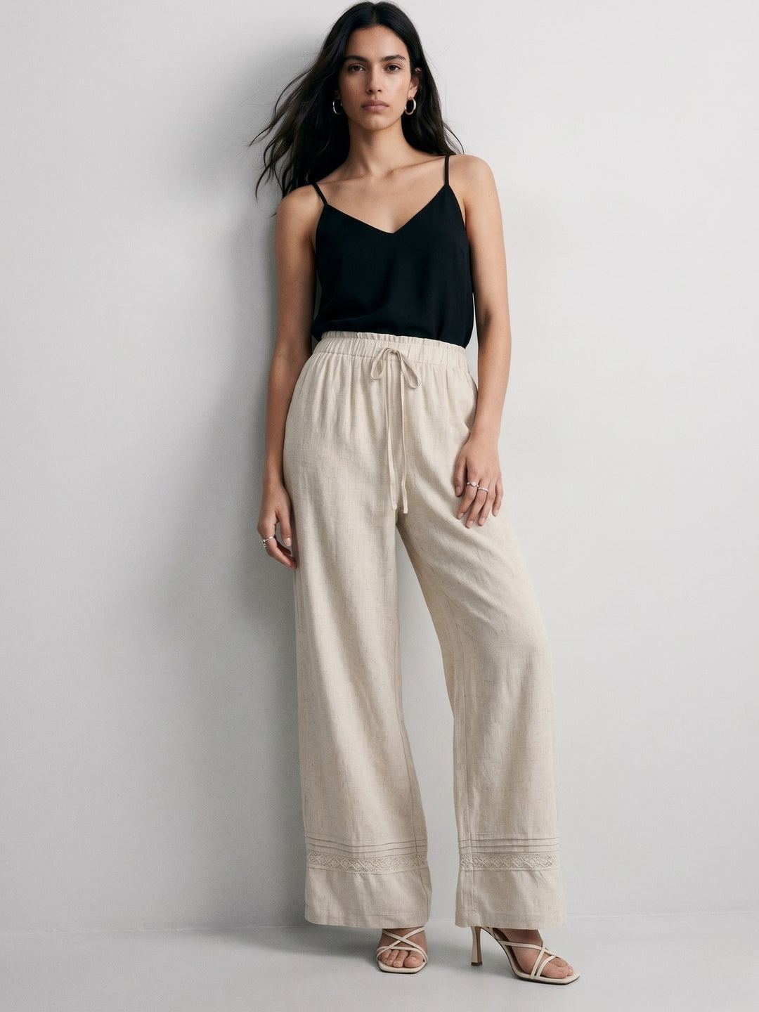 Off white Lace Detail Wide Leg Trousers