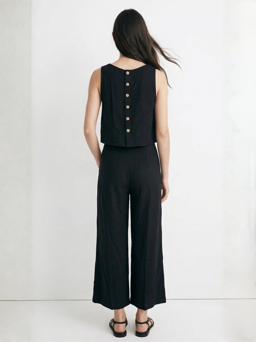Black Back Button Down Top With Pant Co-Ord Set