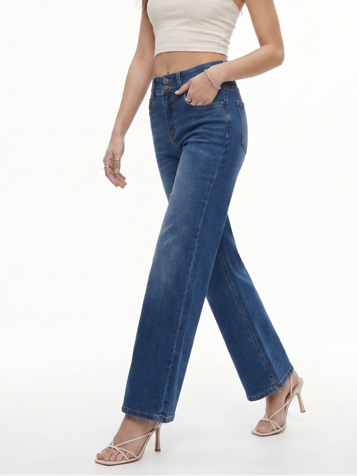 Navy Blue Low Waist Straight Jeans