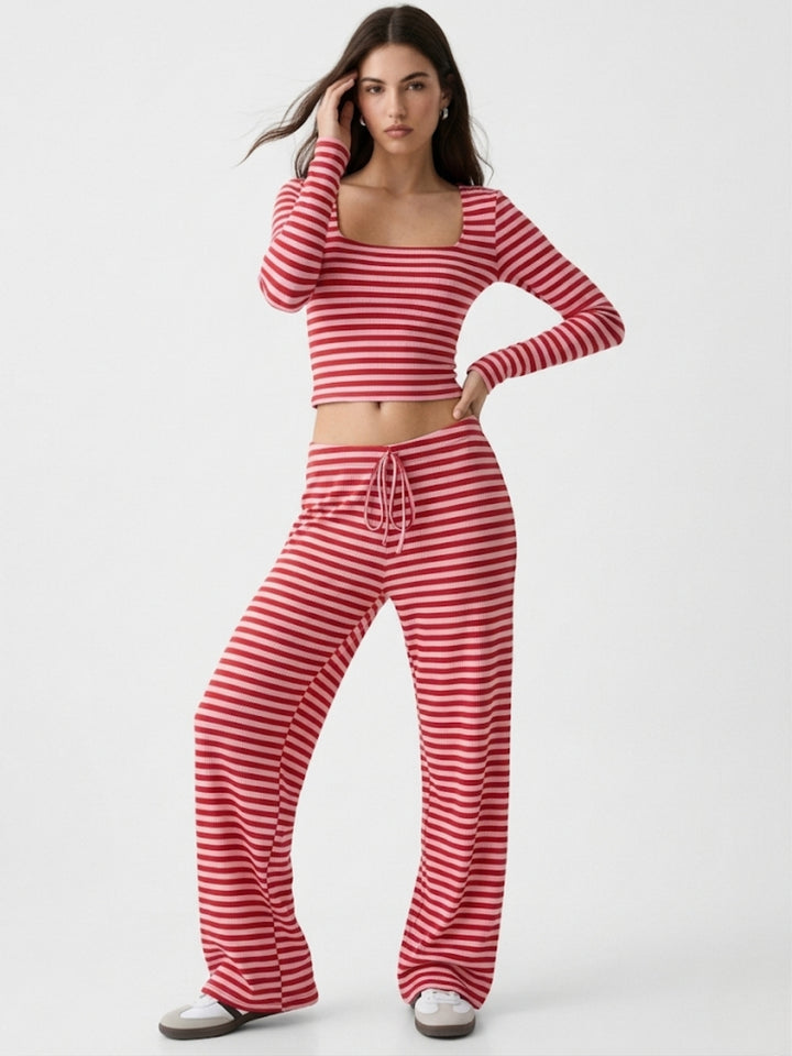 Red Striped Top And Pants Co-Ord Set