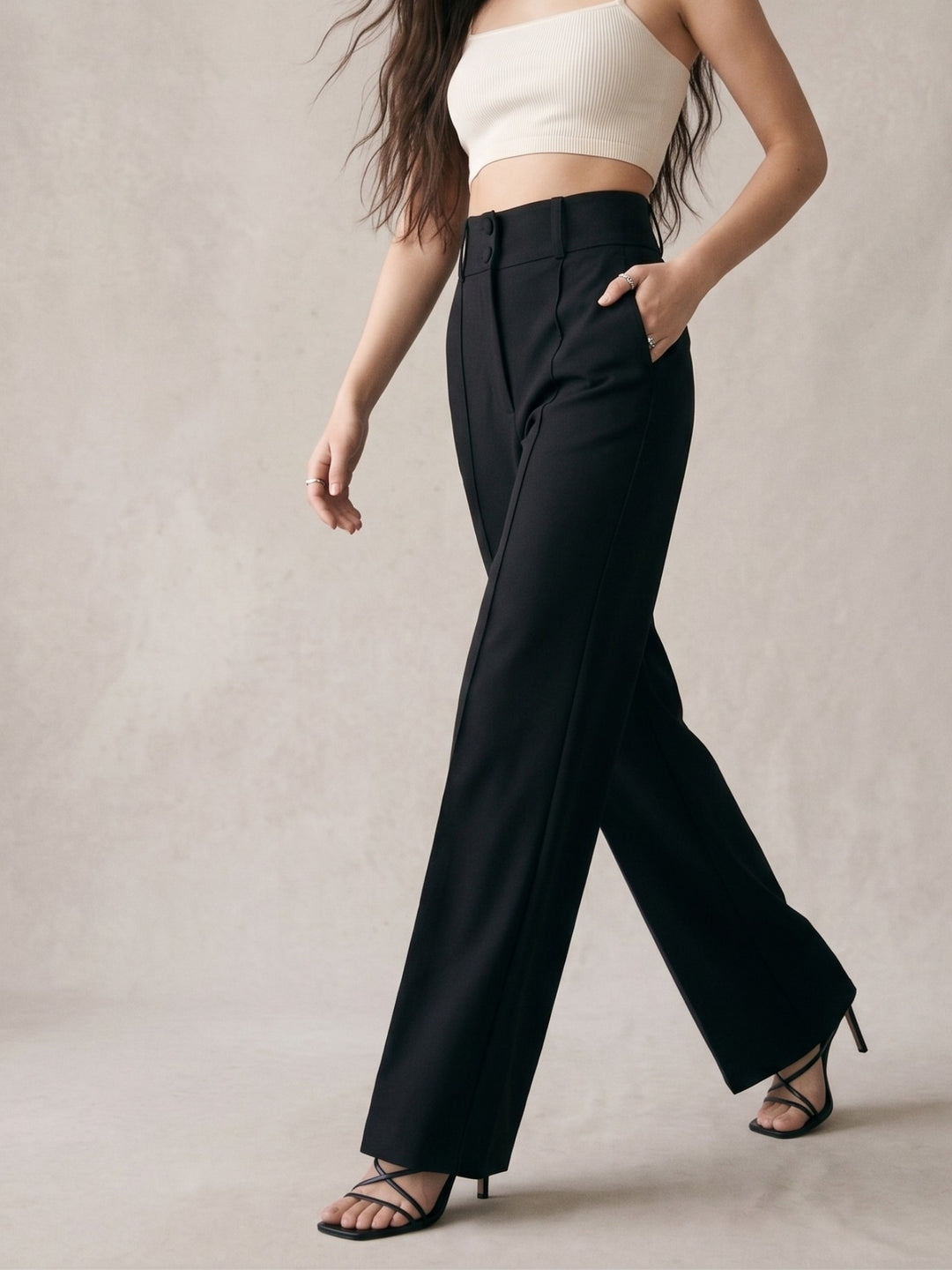 Black High Waist Structured Trousers