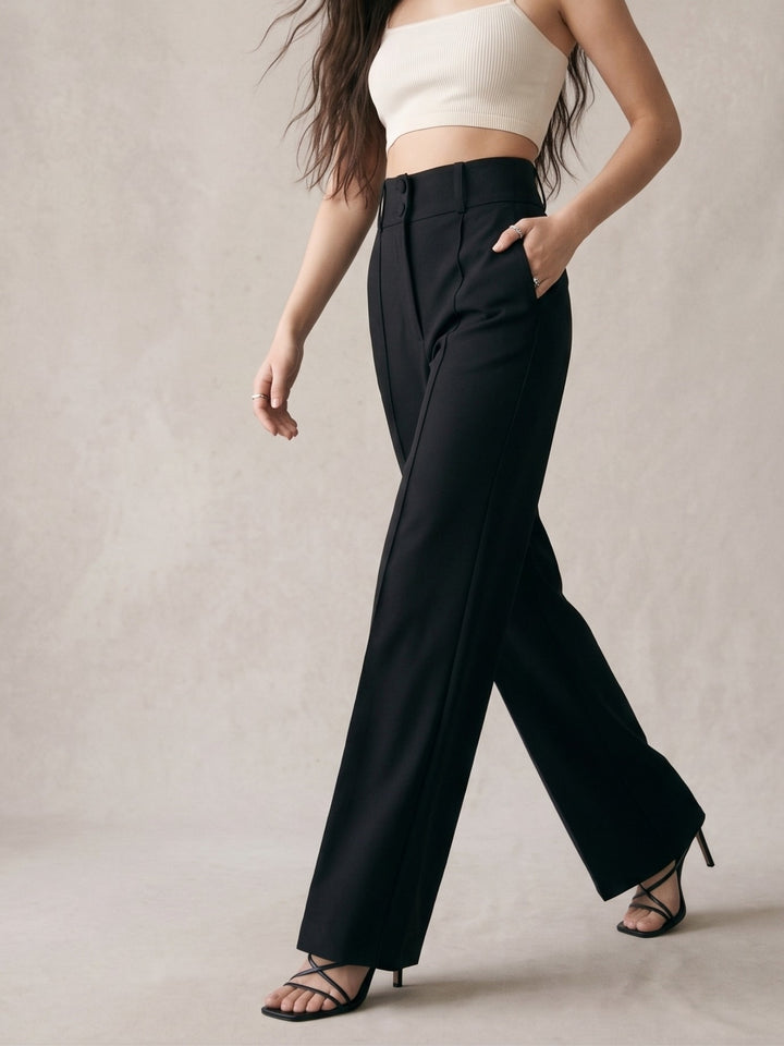 Black High Waist Structured Trousers