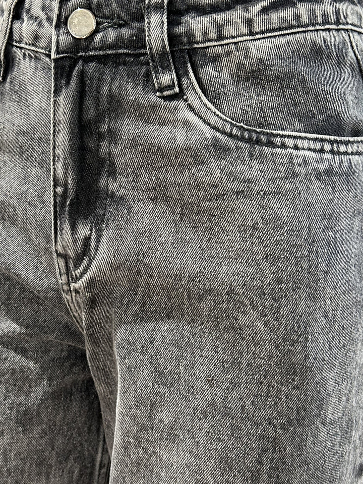 Black Acid Wash Wide Leg Denim Jeans