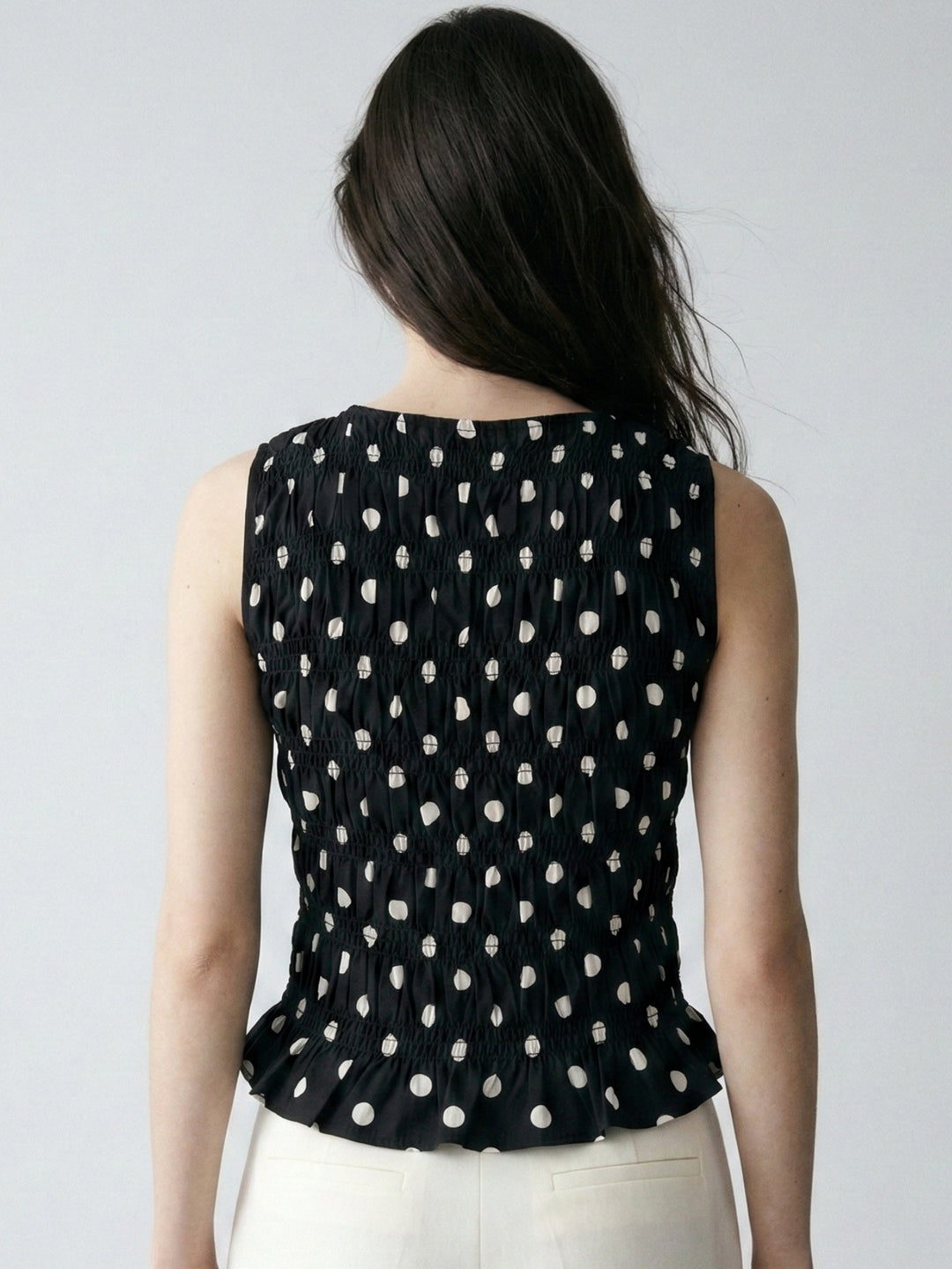 Black Ruffled Polka Dot Top