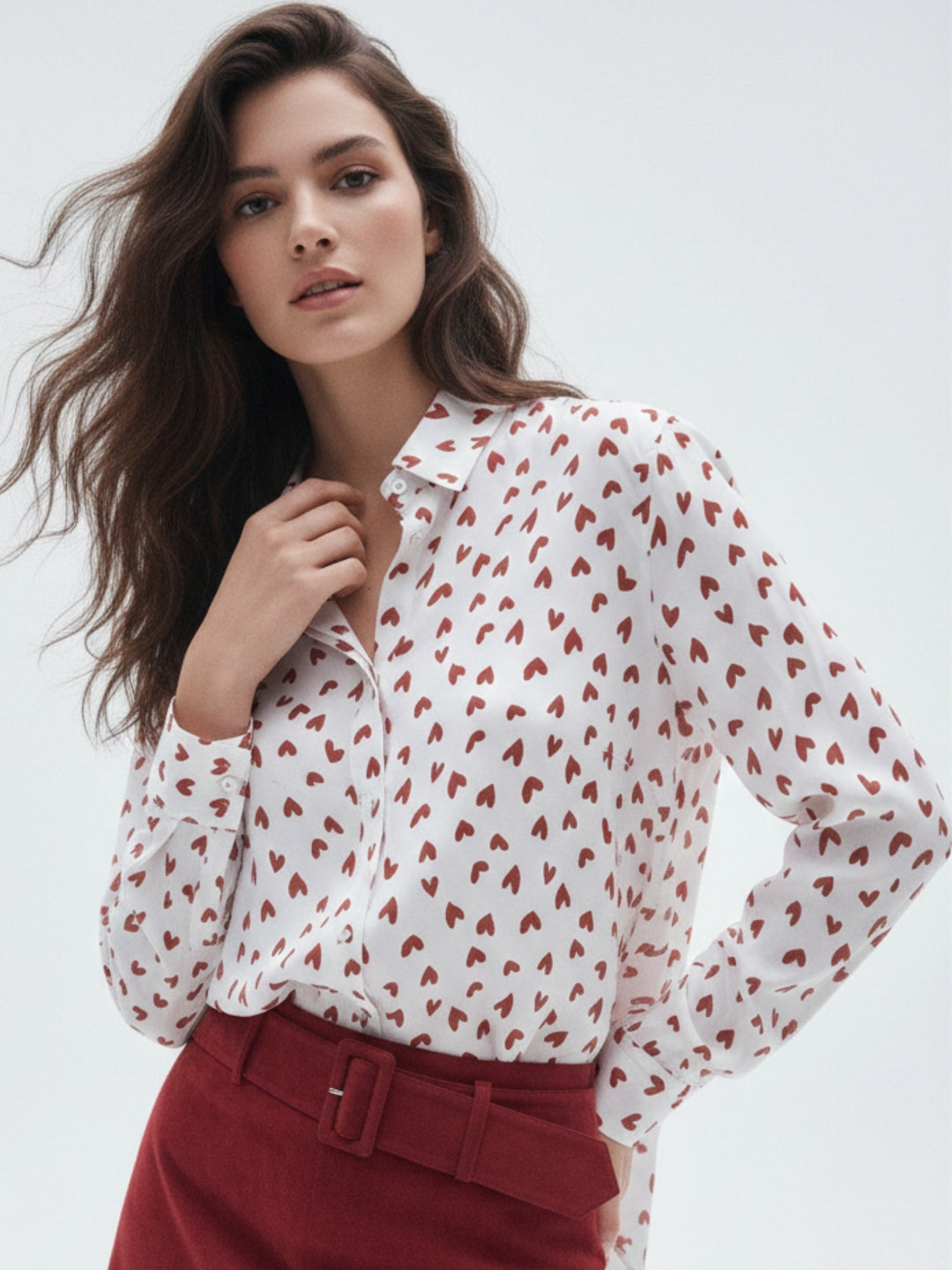 White All Over Heart Printed Relaxed Shirt
