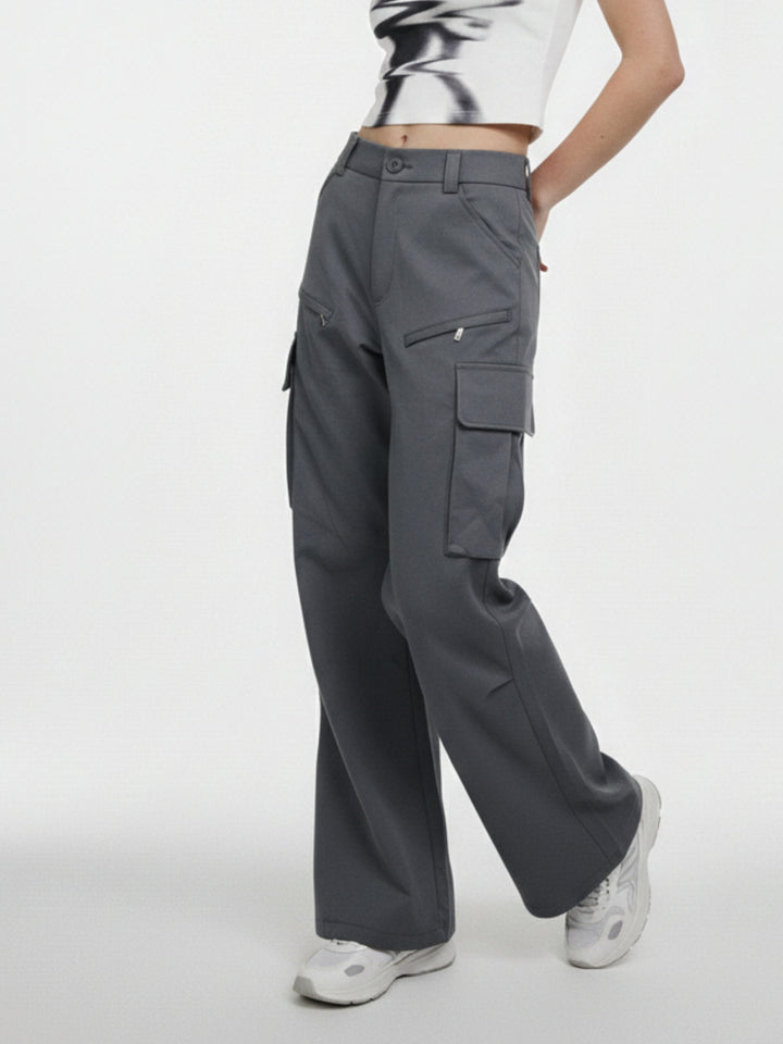 Charcoal Cargo Pockets Straight Fit Pant