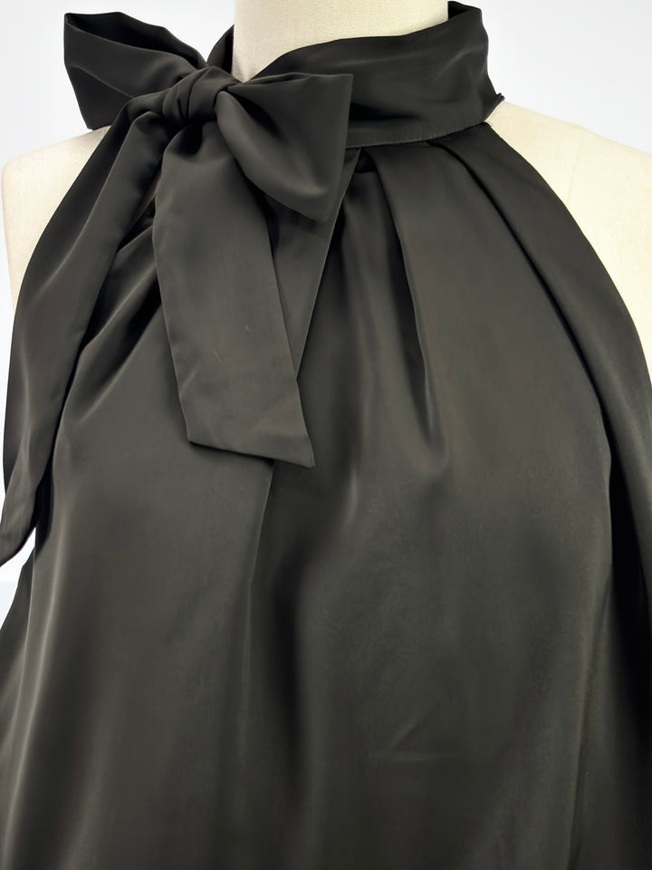Charcoal Neck Tie-Up Bubble Hem Top
