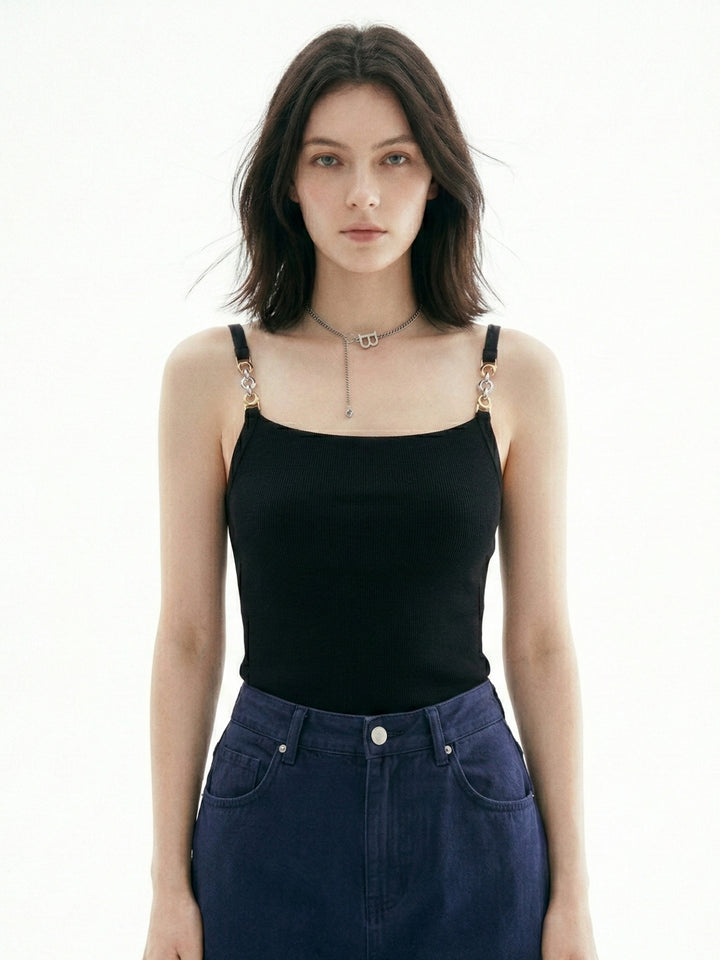Black Tank Top With Buckle Sleeve