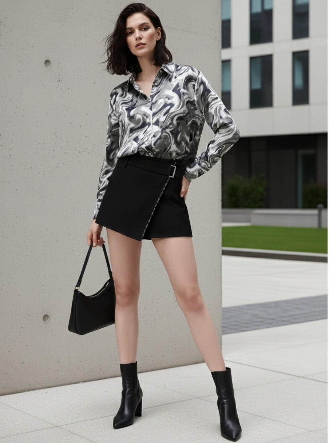 Grey Printed Satin Shirt