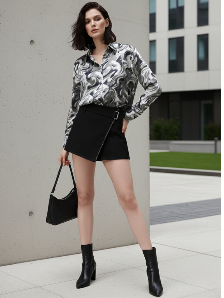 Grey Printed Satin Shirt