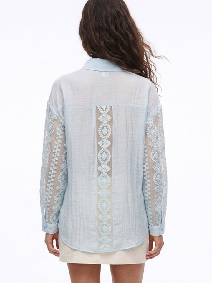 Blue Lace Patch Oversized Shirt