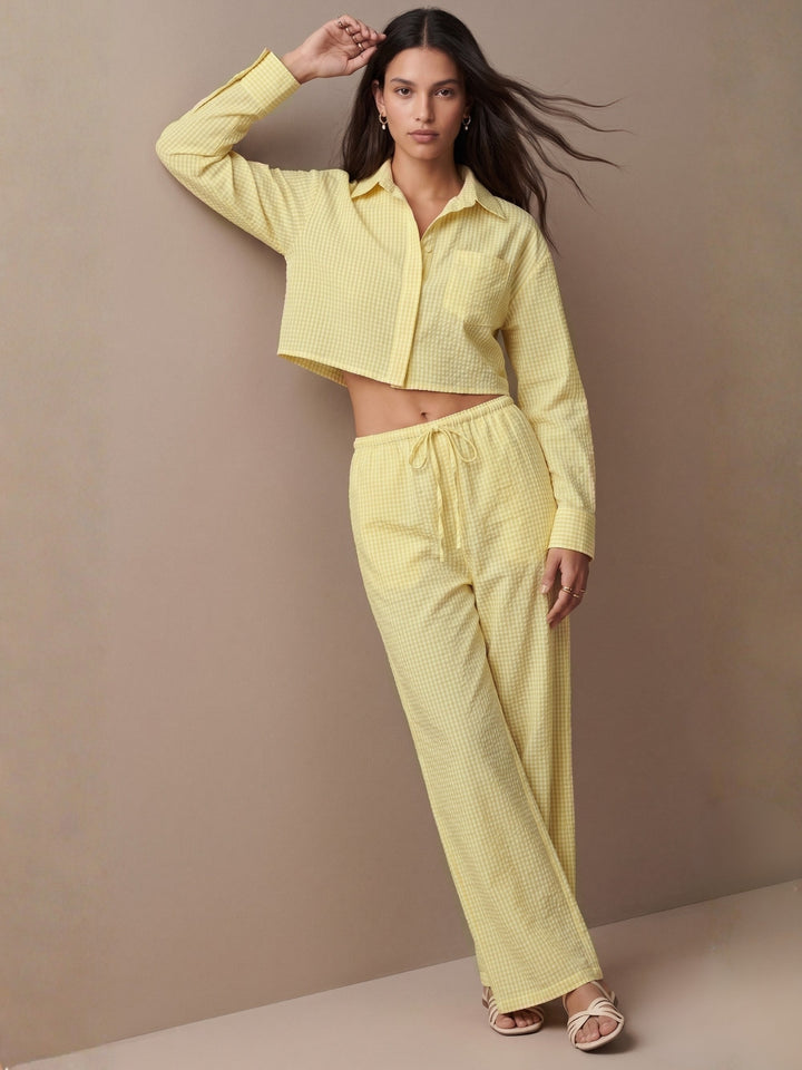 Yellow Full Sleeve Front Buttoned Shirt And Pant Set