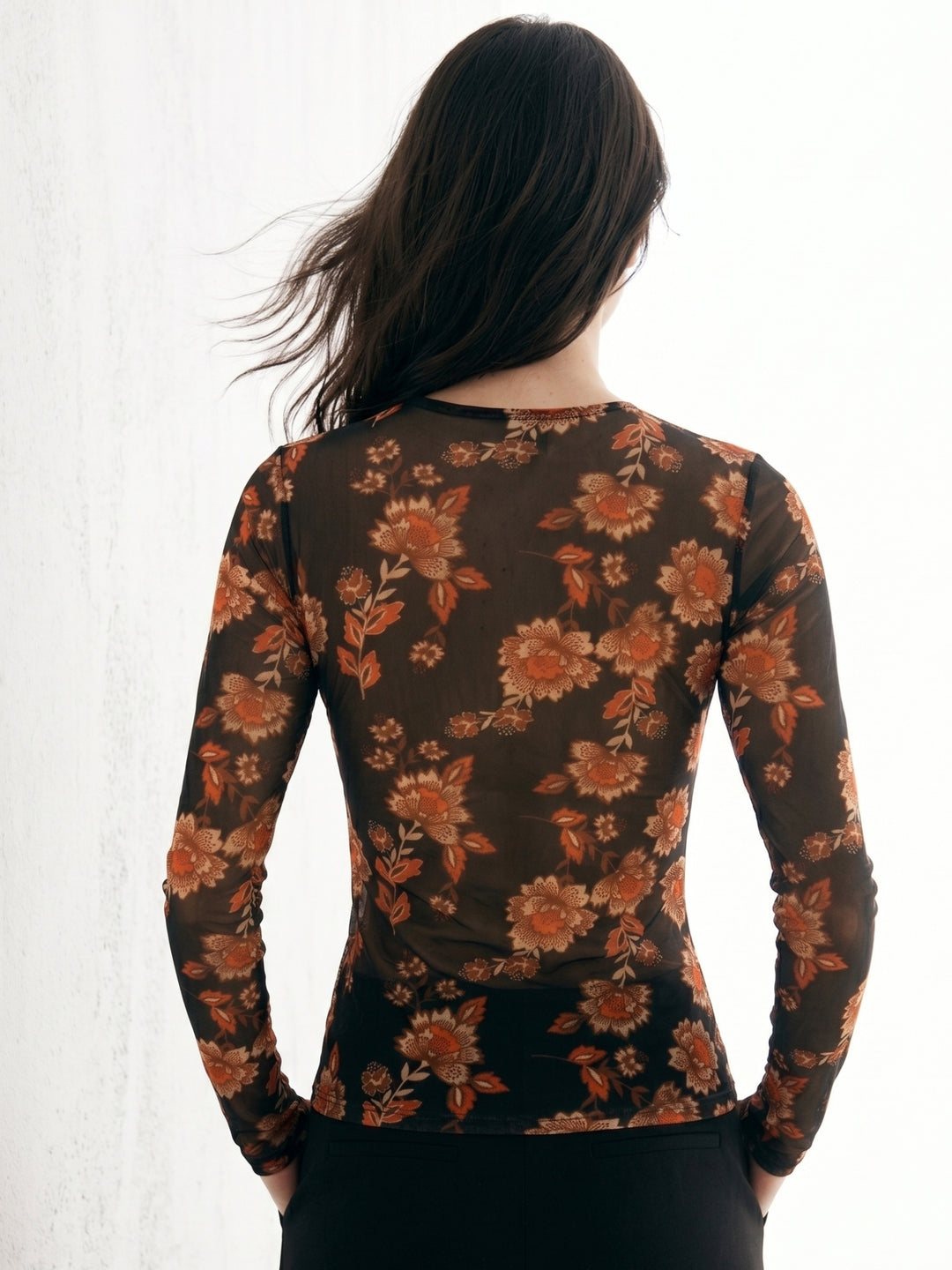 Multi Front Buttoned Floral Printed Mesh Top