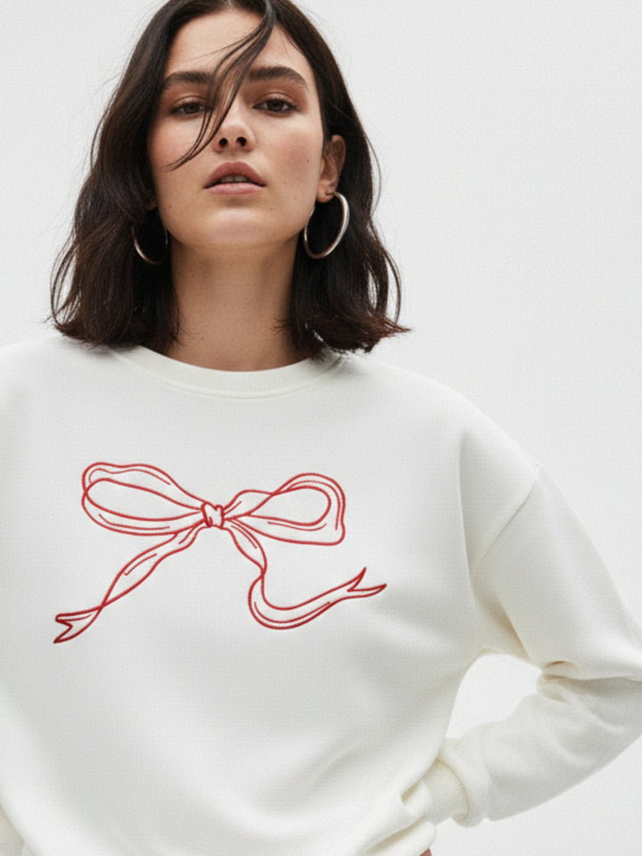 Cream Bow Printed Sweatshirt