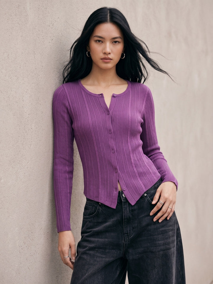 Purple Button Down Cardigan Styled Top