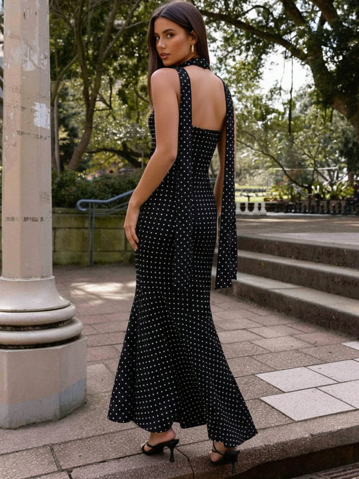 Black Tube Polka Dress With Scarf