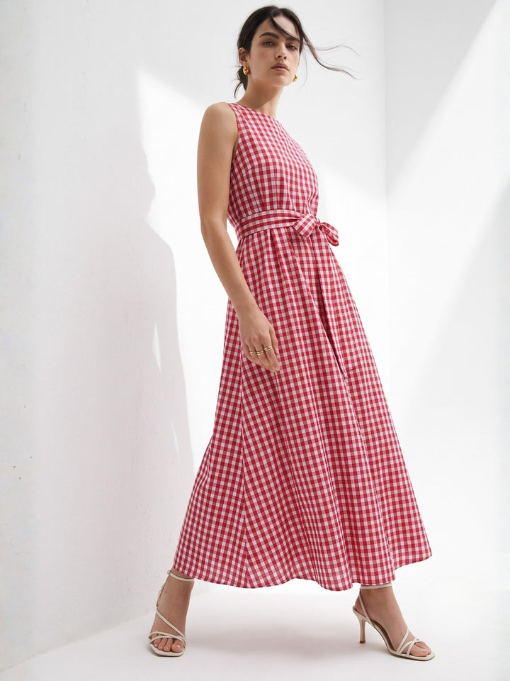 Red Waist Bow Flare Dress