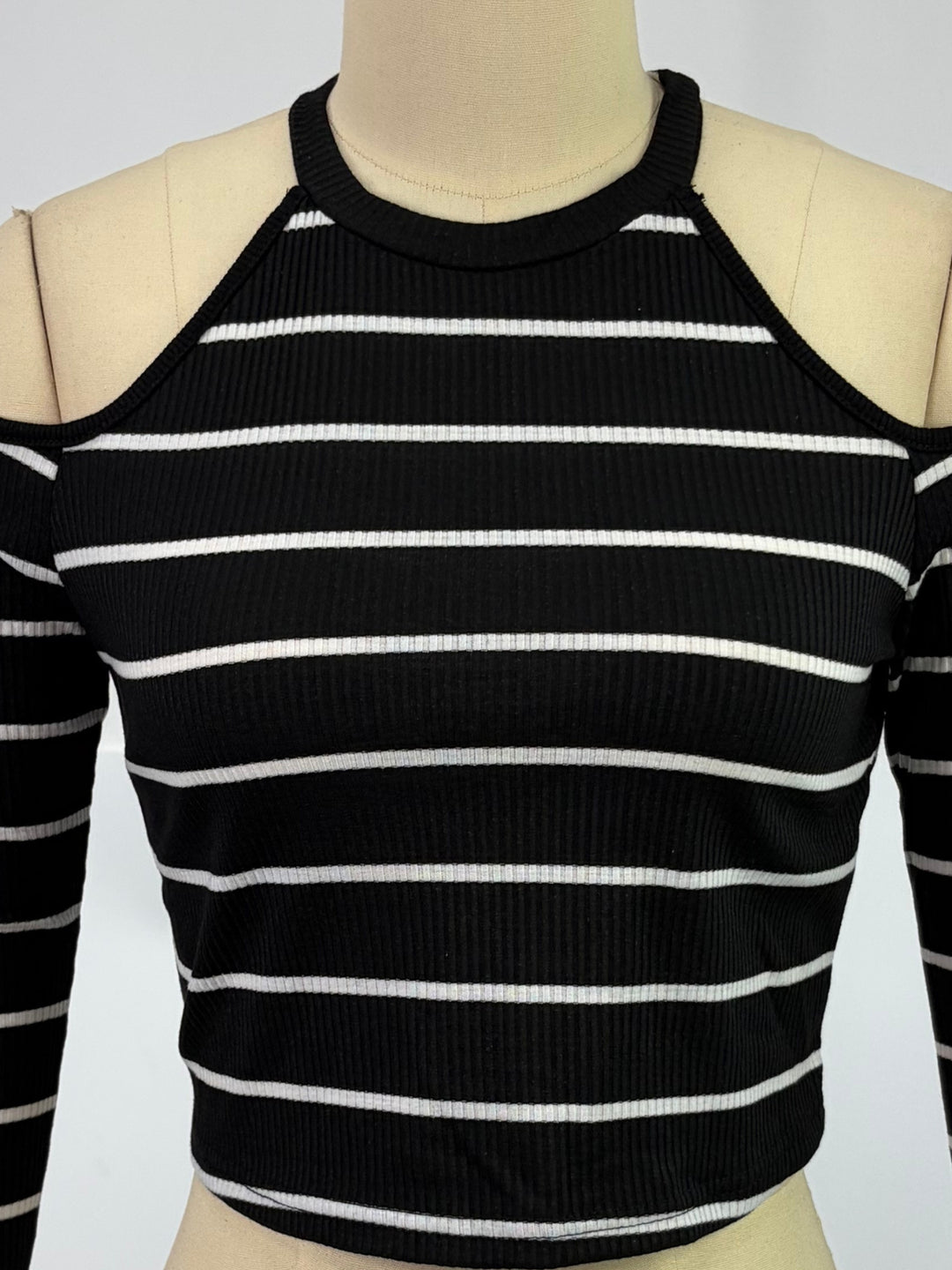 Black Cold Shoulder Striped Top