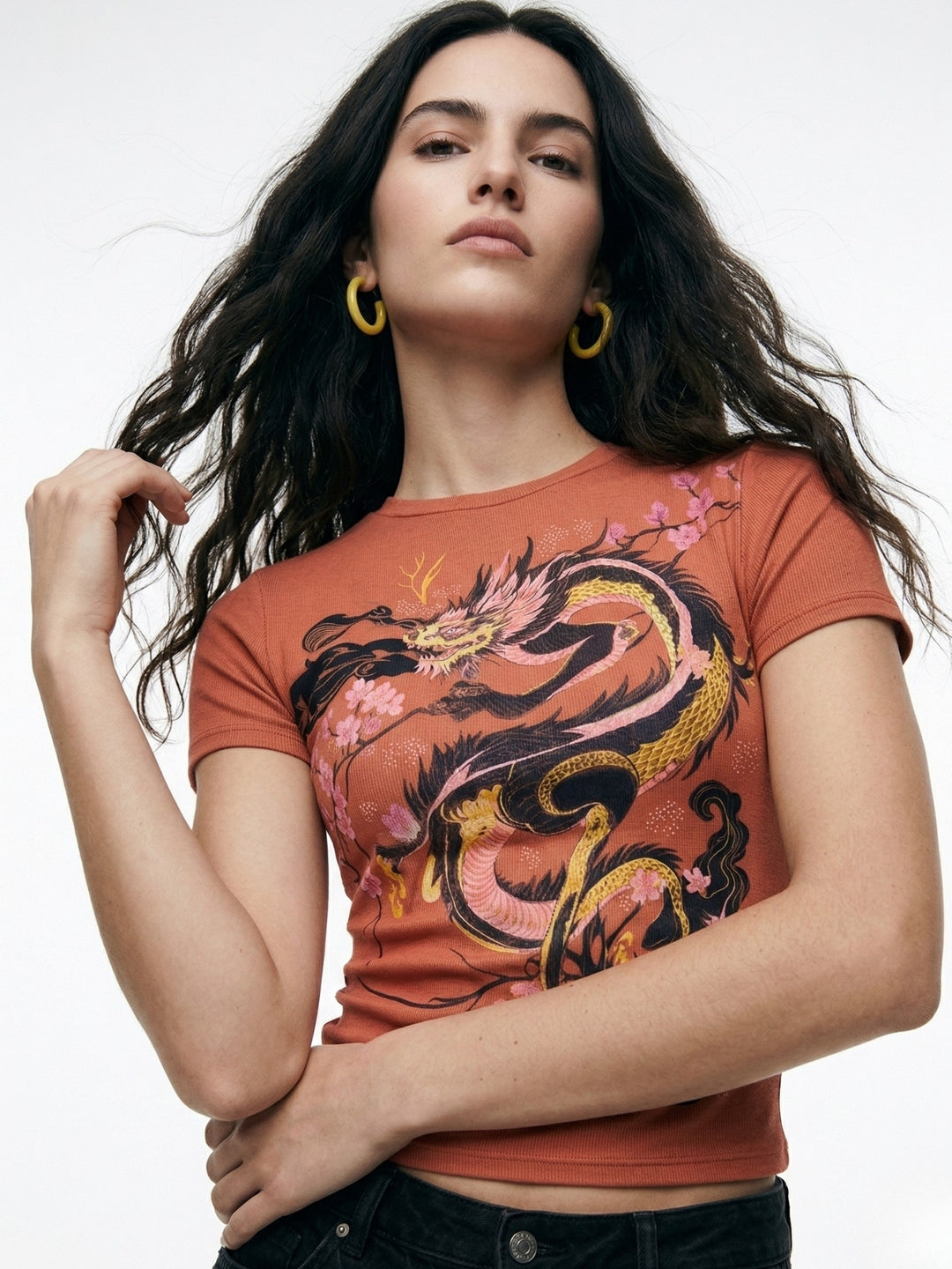 Rust Short Sleeve Printed Top