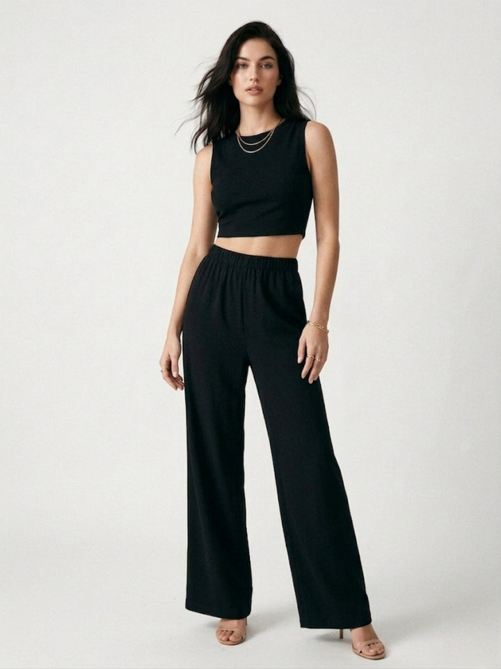 Black Sleeveless Top And Pant Set