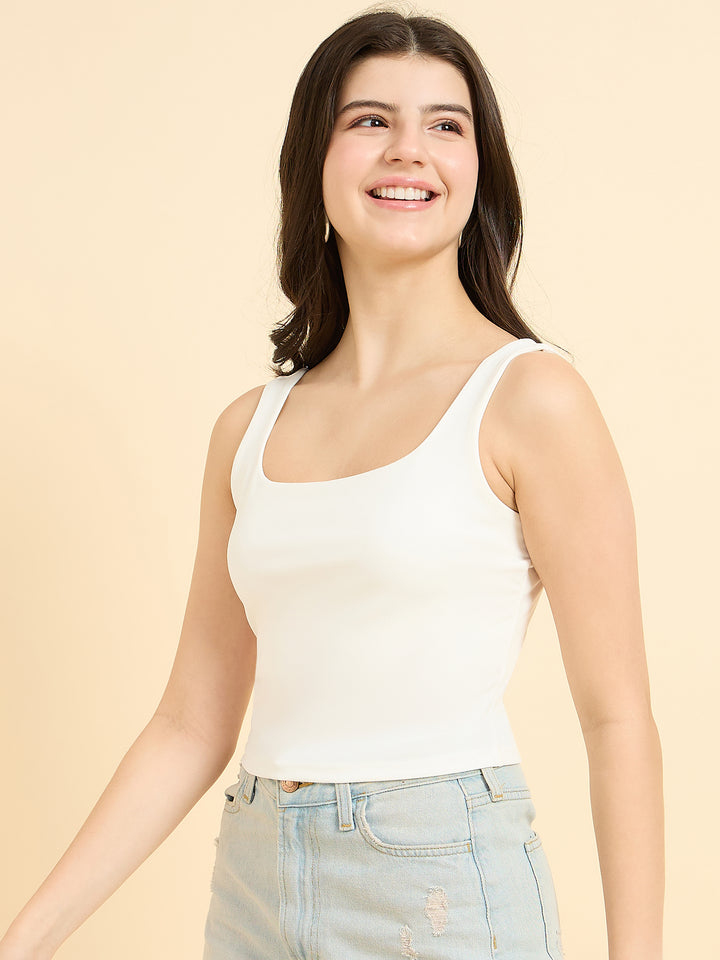 White Square Neck Tank Top
