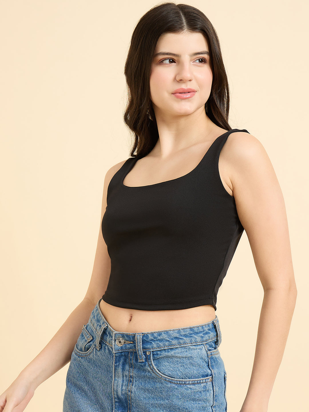 Black Square Neck Tank Top