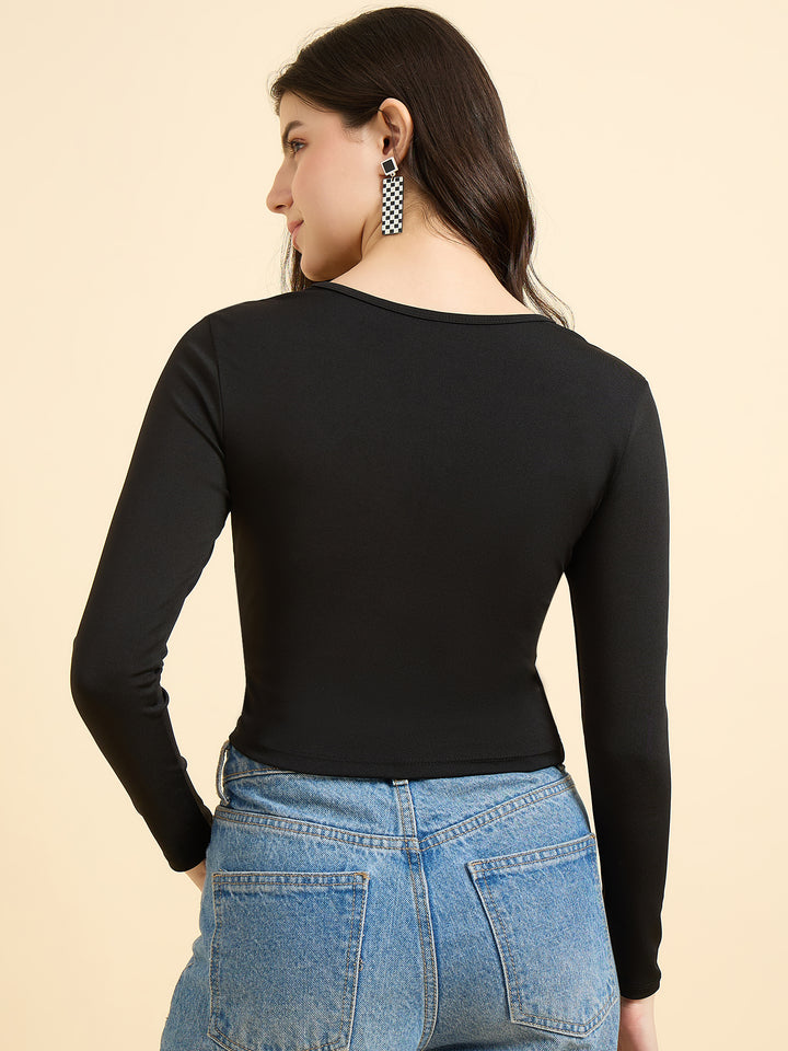 Black Solid Square Neck Top