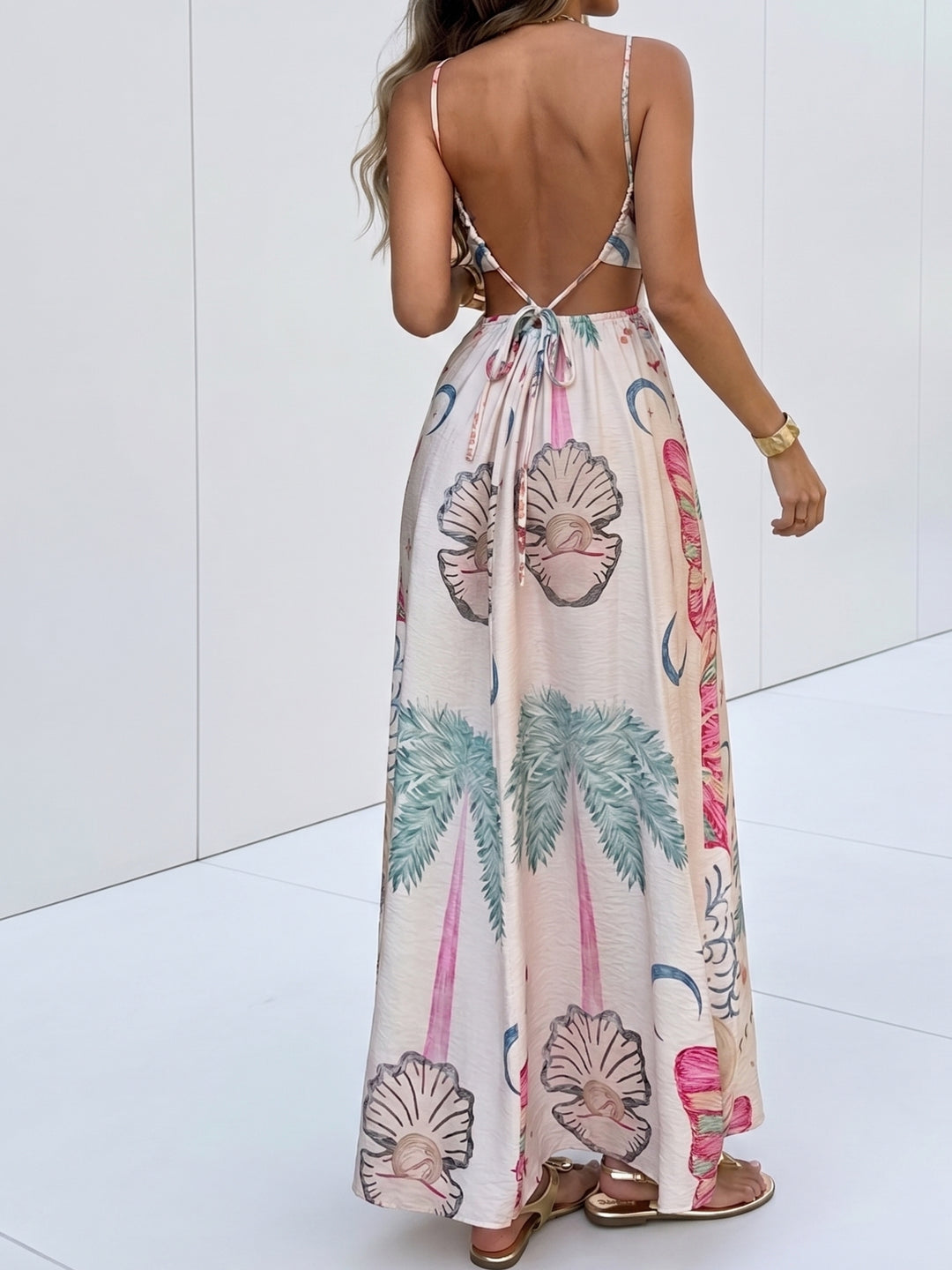 Multi Strappy Halter Neck Printed Maxi Dress