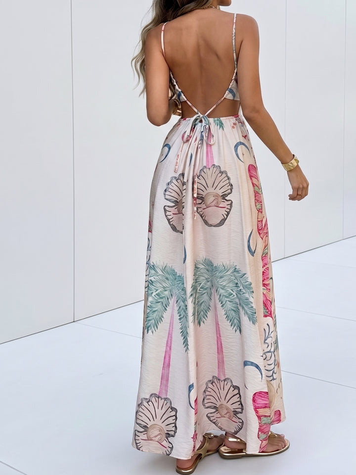 Multi Strappy Halter Neck Printed Maxi Dress