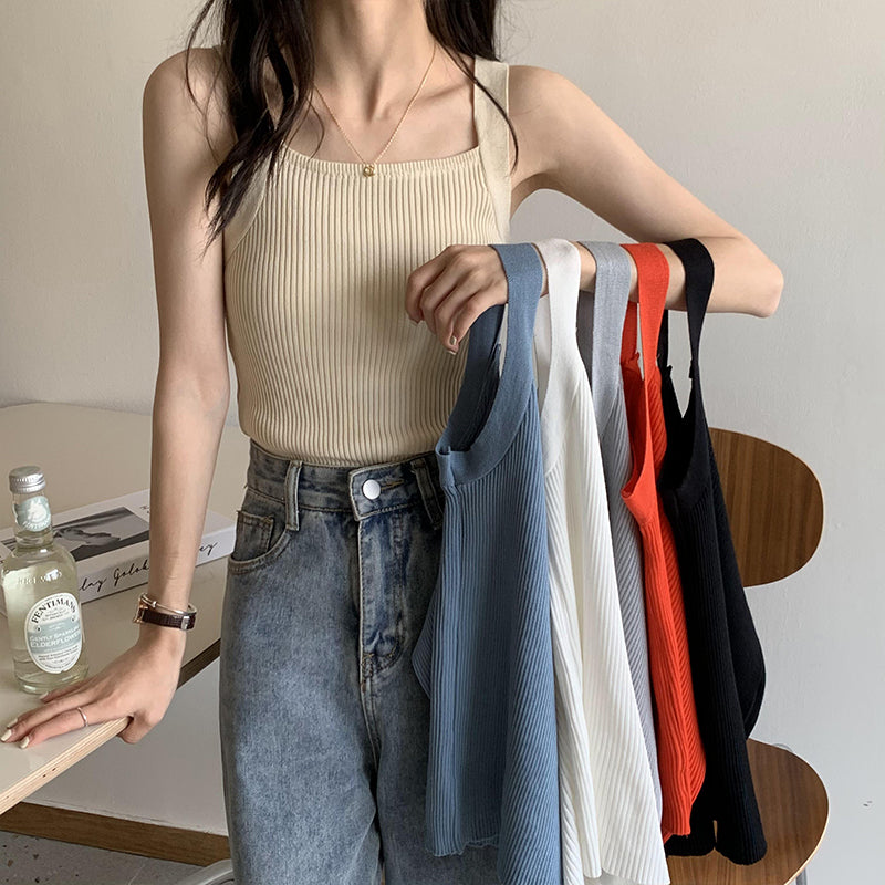 Cream Flat Knit Tank Top