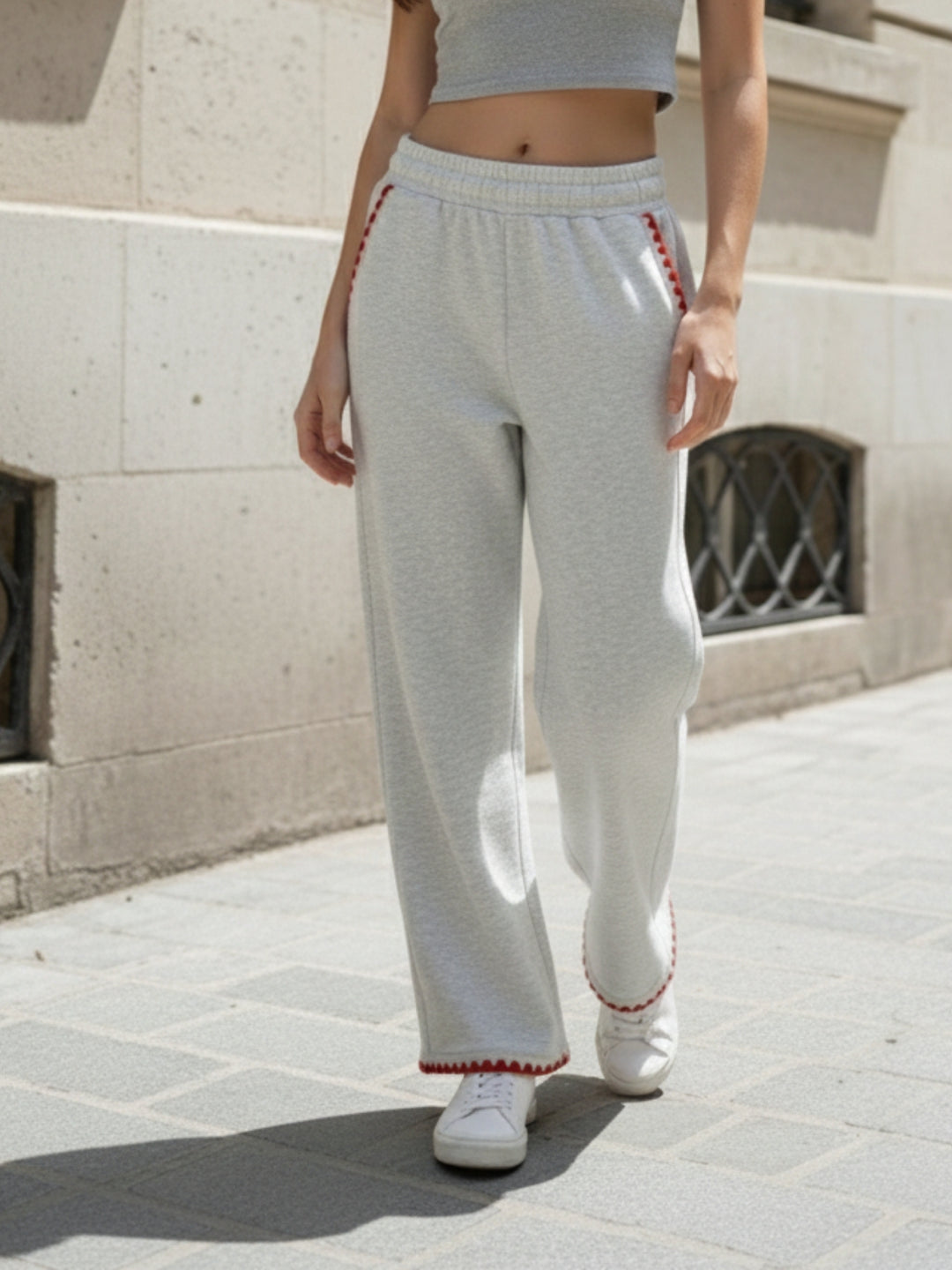 Grey High Waist Embroidered Detail Pant