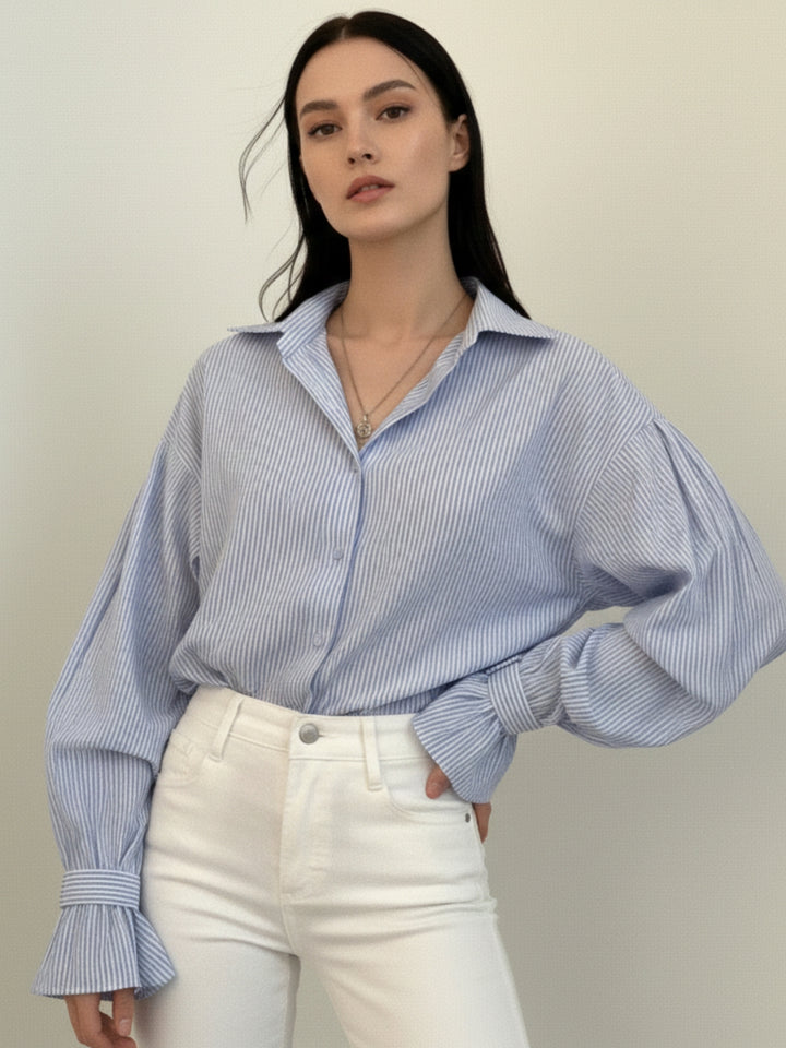 Light Blue Bishop Sleeve Front Buttoned Shirt