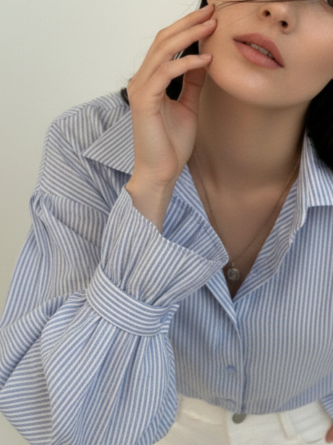 Light Blue Bishop Sleeve Front Buttoned Shirt