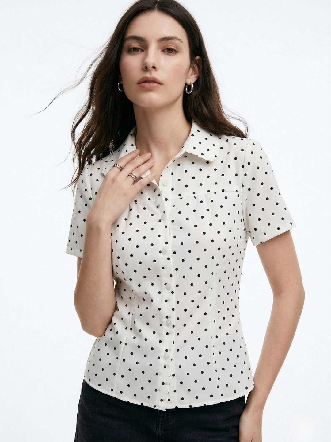 White Short Sleeve Polka Printed Shirt