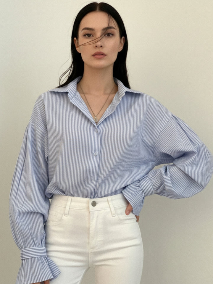 Light Blue Bishop Sleeve Front Buttoned Shirt