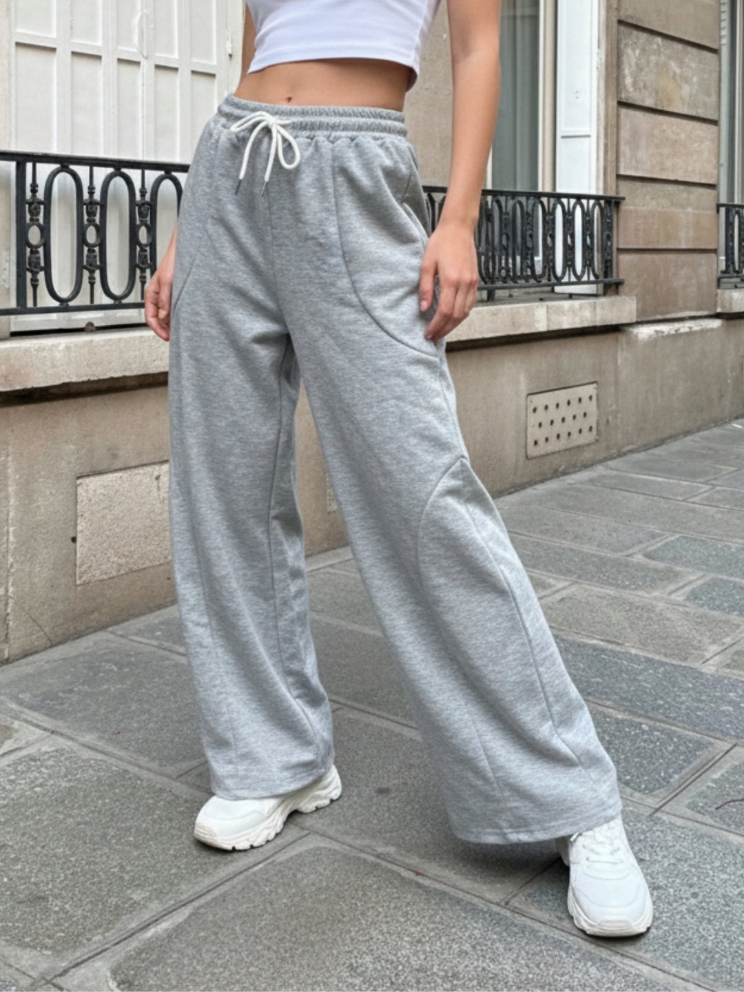 Grey High Waist Wide Leg Pant
