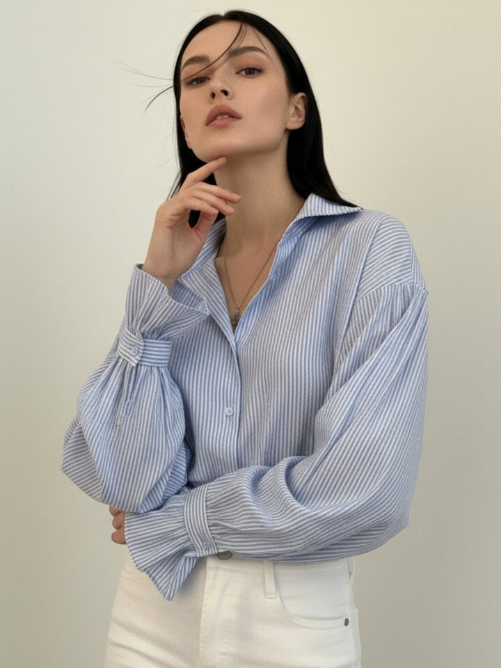 Light Blue Bishop Sleeve Front Buttoned Shirt