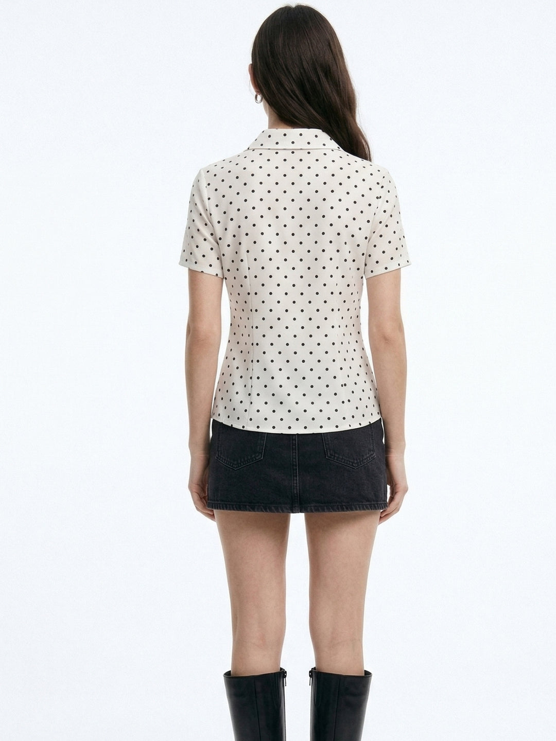 White Short Sleeve Polka Printed Shirt