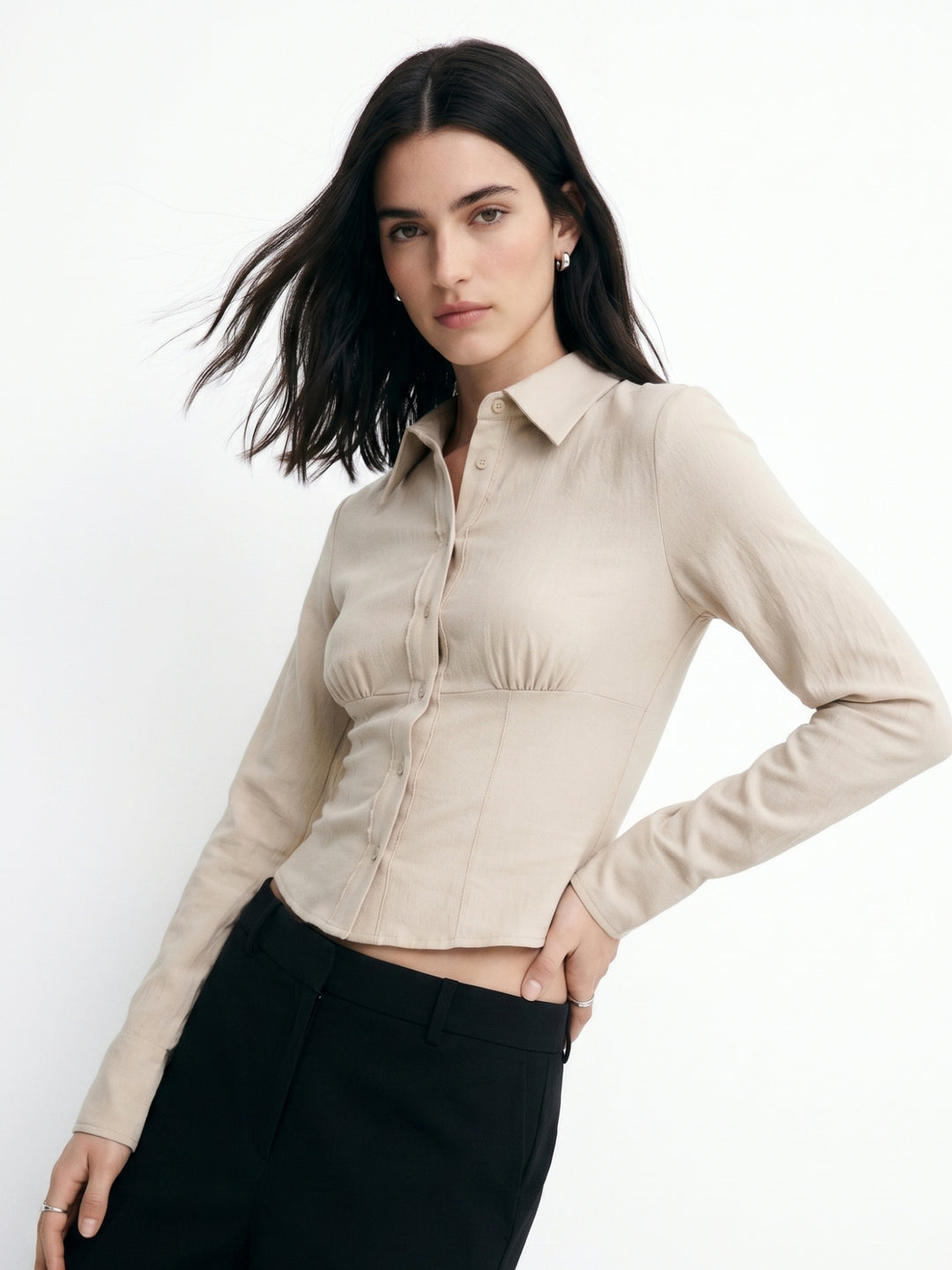 Beige Fitted Shirt With Flared Sleeves