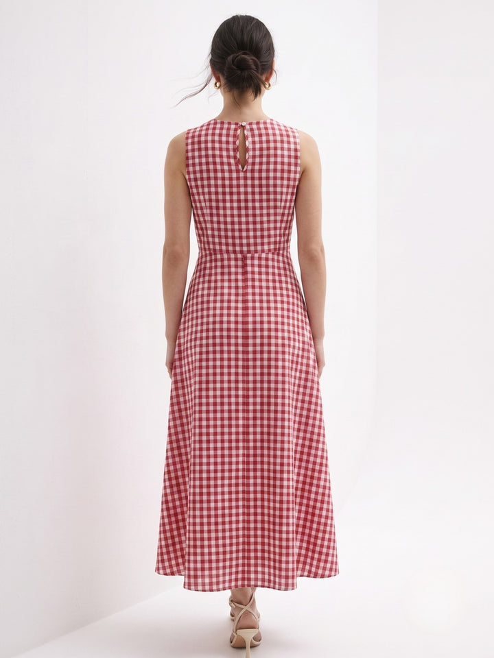 Red Waist Bow Flare Dress