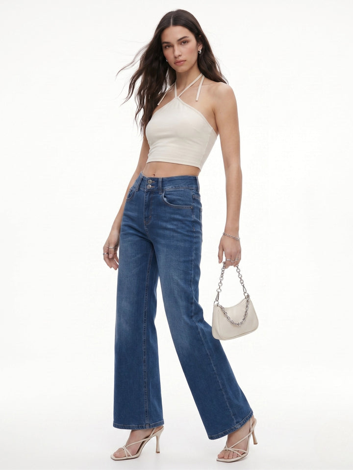 Navy Blue Low Waist Straight Jeans