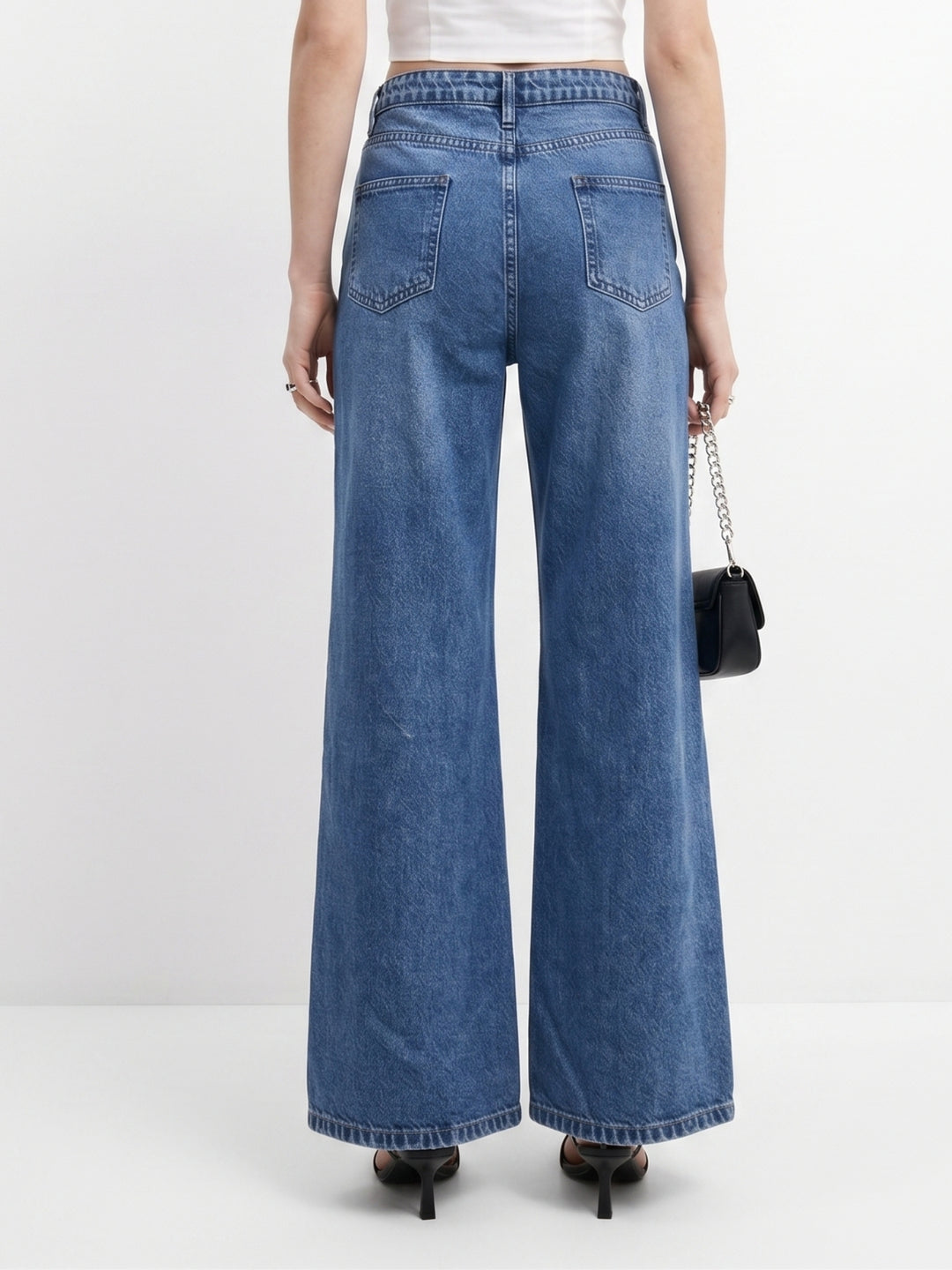 Blue High-Rise Asymmetric Waist Wide Jeans