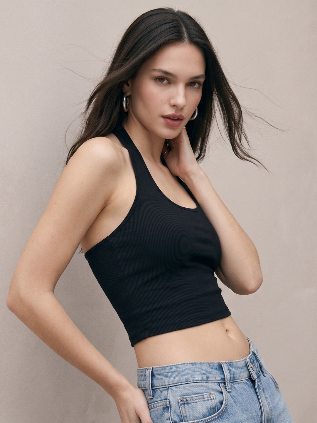 Black Halter Crop Tank Top
