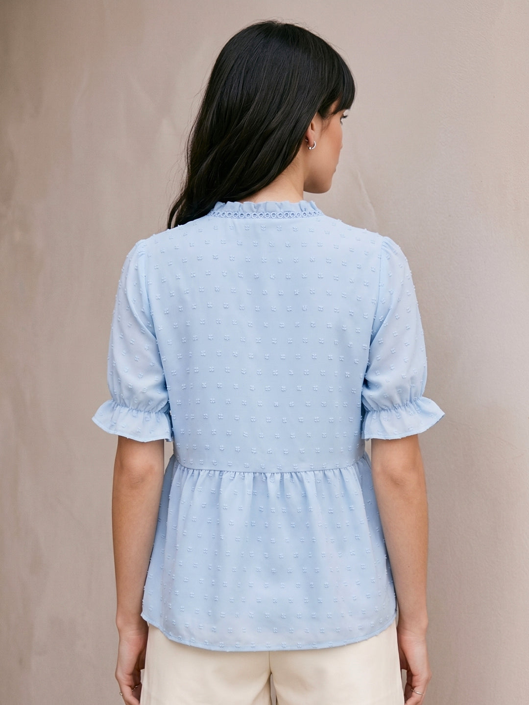 Blue Ruffle Detail Relaxed Blouse