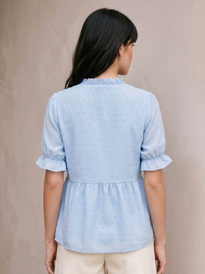 Blue Ruffle Detail Relaxed Blouse